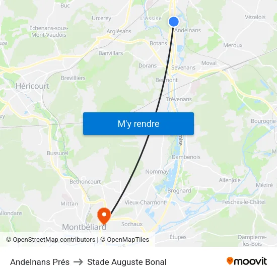 Andelnans Prés to Stade Auguste Bonal map