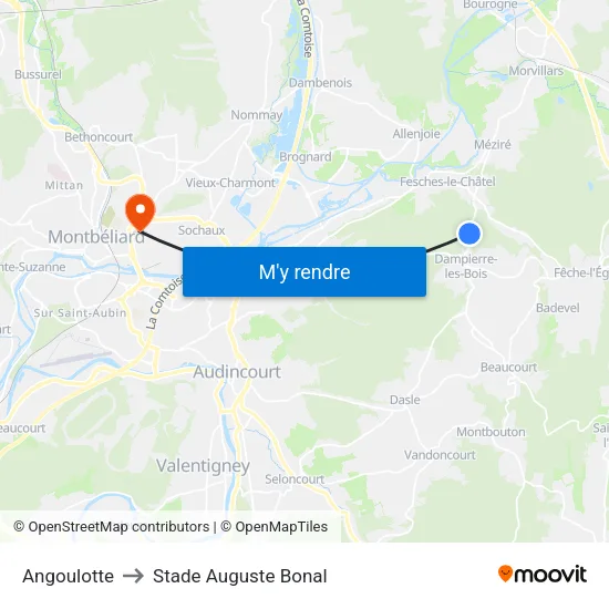 Angoulotte to Stade Auguste Bonal map