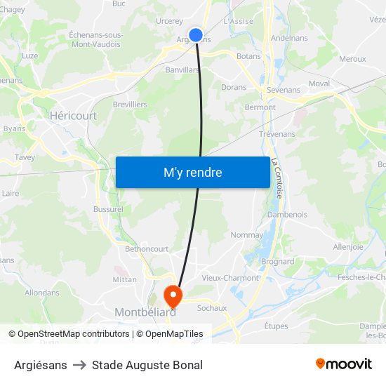Argiésans to Stade Auguste Bonal map