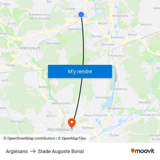 Argiésans to Stade Auguste Bonal map