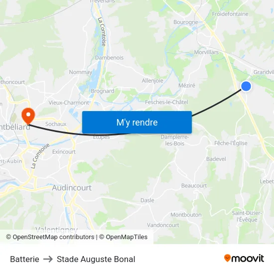 Batterie to Stade Auguste Bonal map