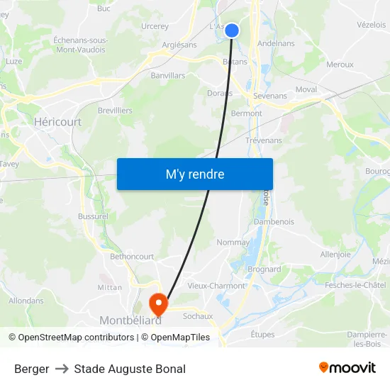 Berger to Stade Auguste Bonal map