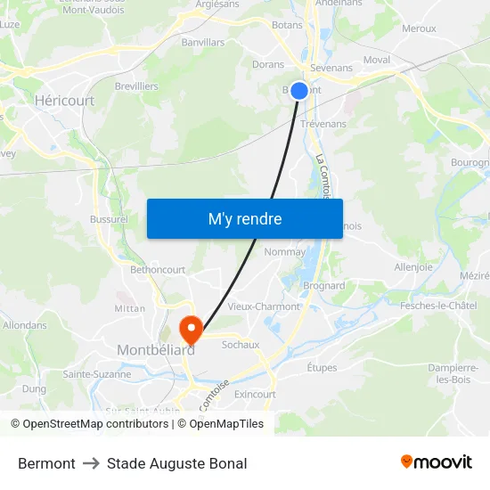 Bermont to Stade Auguste Bonal map