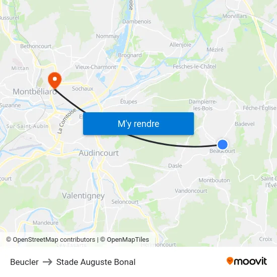 Beucler to Stade Auguste Bonal map
