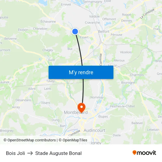 Bois Joli to Stade Auguste Bonal map