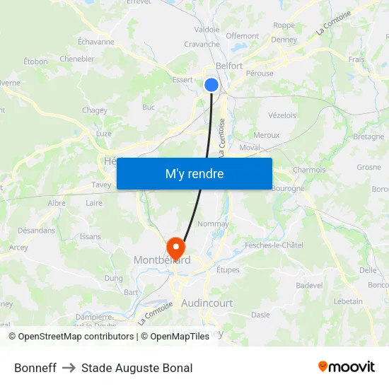 Bonneff to Stade Auguste Bonal map
