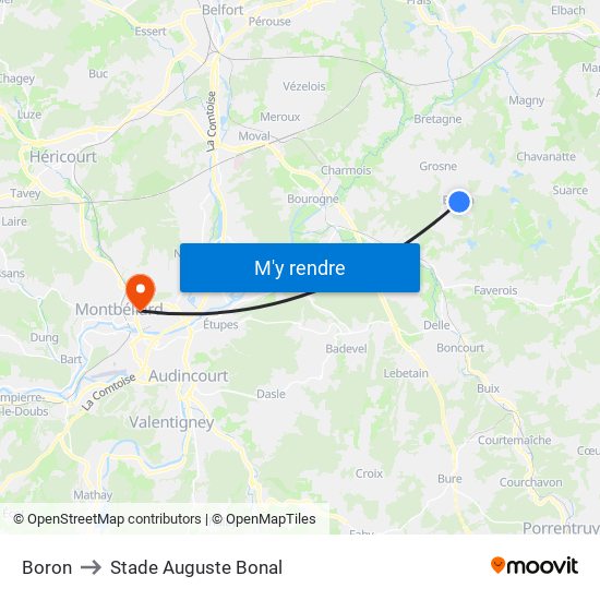 Boron to Stade Auguste Bonal map