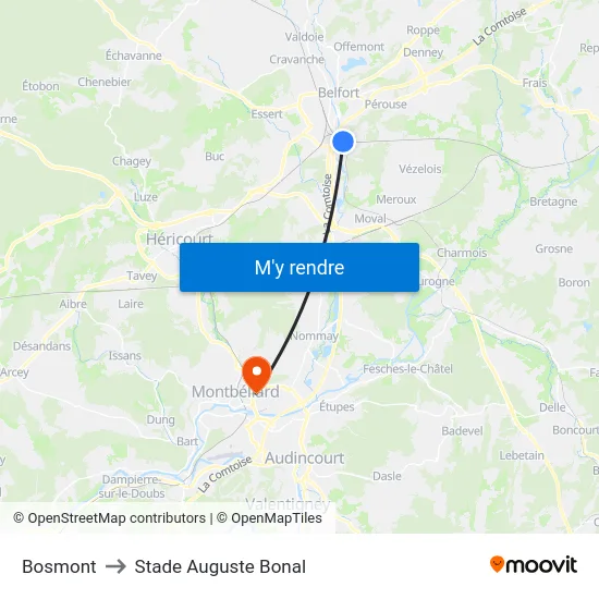 Bosmont to Stade Auguste Bonal map