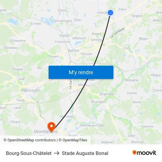 Bourg-Sous-Châtelet to Stade Auguste Bonal map