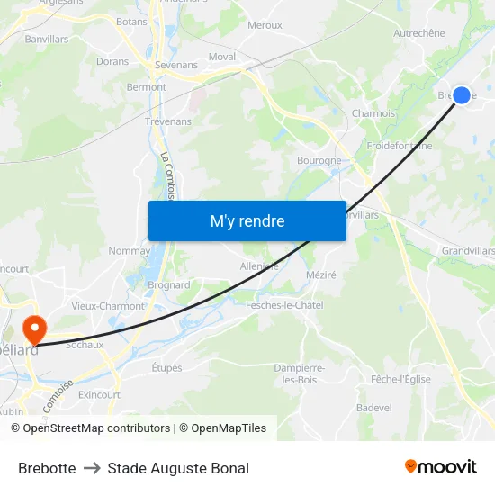 Brebotte to Stade Auguste Bonal map