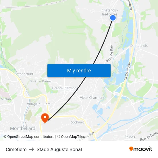 Cimetière to Stade Auguste Bonal map