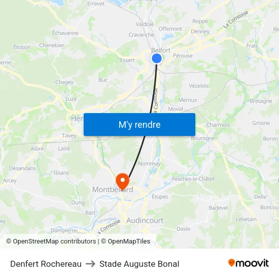 Denfert Rochereau to Stade Auguste Bonal map