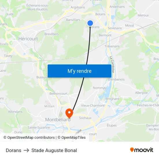 Dorans to Stade Auguste Bonal map