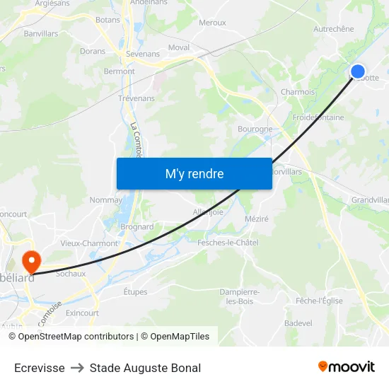 Ecrevisse to Stade Auguste Bonal map