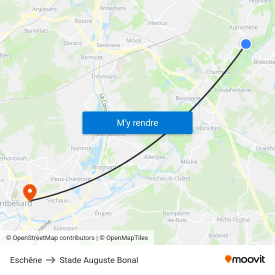 Eschêne to Stade Auguste Bonal map