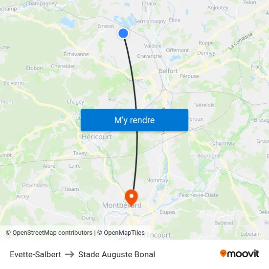 Evette-Salbert to Stade Auguste Bonal map