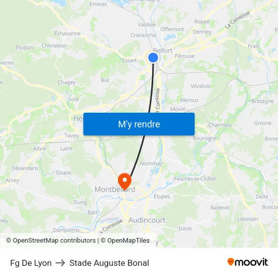 Fg De Lyon to Stade Auguste Bonal map