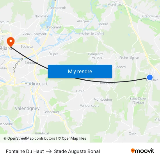 Fontaine Du Haut to Stade Auguste Bonal map