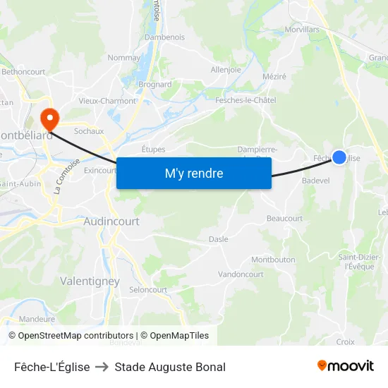 Fêche-L'Église to Stade Auguste Bonal map
