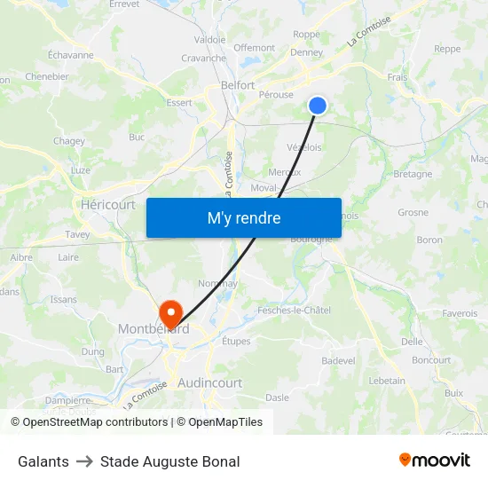 Galants to Stade Auguste Bonal map