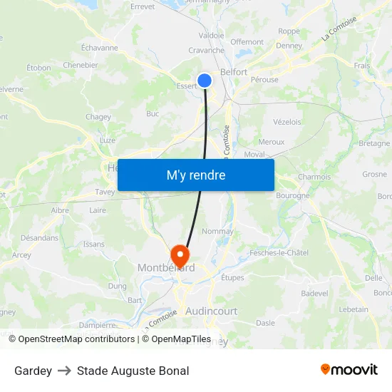 Gardey to Stade Auguste Bonal map