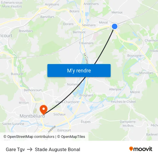 Gare Tgv to Stade Auguste Bonal map