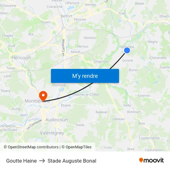 Goutte Haine to Stade Auguste Bonal map