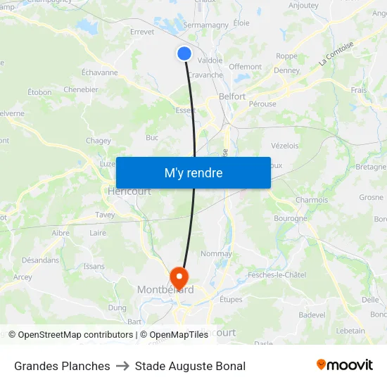 Grandes Planches to Stade Auguste Bonal map