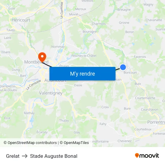 Grelat to Stade Auguste Bonal map