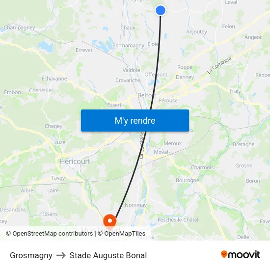 Grosmagny to Stade Auguste Bonal map