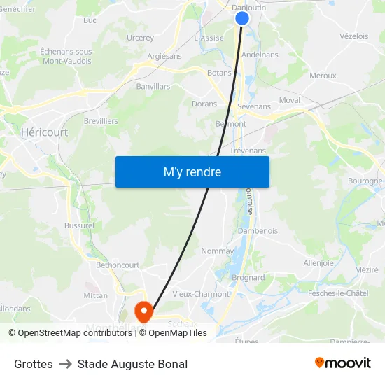 Grottes to Stade Auguste Bonal map