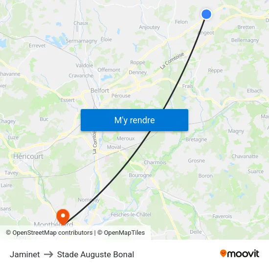 Jaminet to Stade Auguste Bonal map