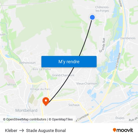 Kléber to Stade Auguste Bonal map