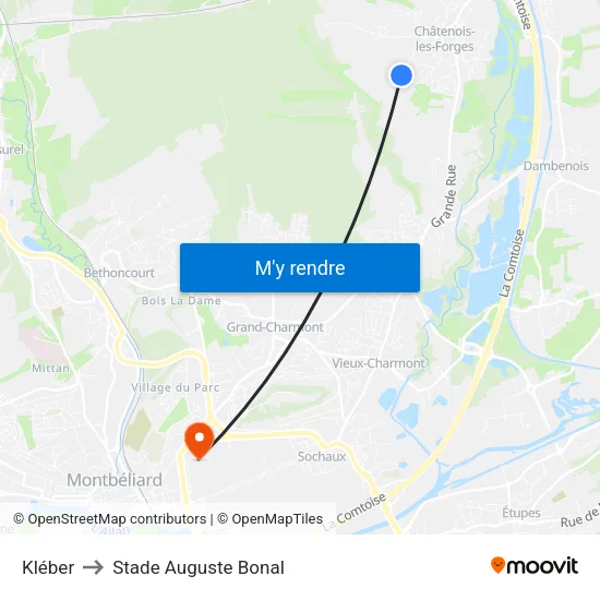 Kléber to Stade Auguste Bonal map
