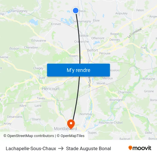 Lachapelle-Sous-Chaux to Stade Auguste Bonal map