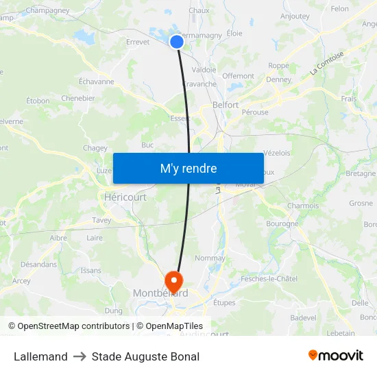 Lallemand to Stade Auguste Bonal map