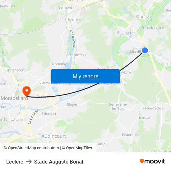 Leclerc to Stade Auguste Bonal map
