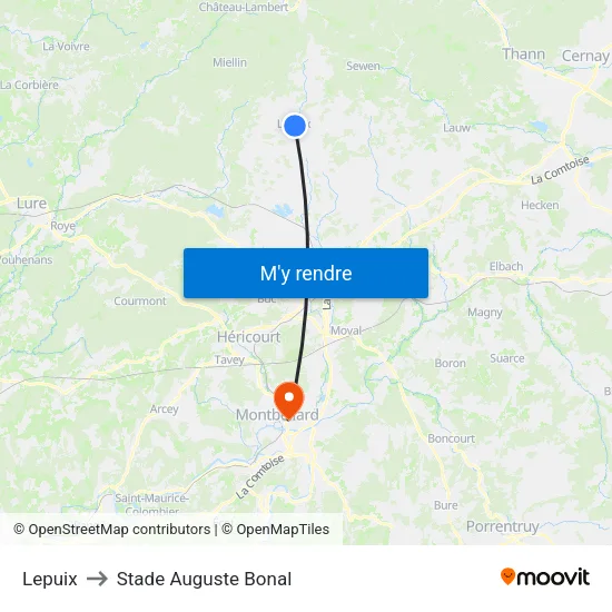 Lepuix to Stade Auguste Bonal map