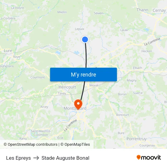 Les Epreys to Stade Auguste Bonal map