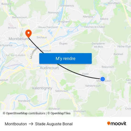 Montbouton to Stade Auguste Bonal map