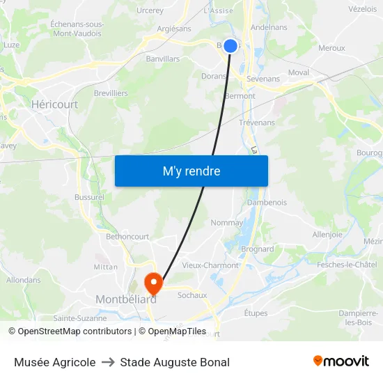 Musée Agricole to Stade Auguste Bonal map