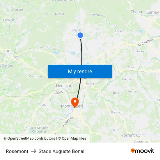 Rosemont to Stade Auguste Bonal map
