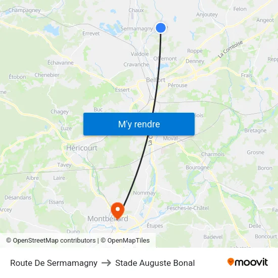 Route De Sermamagny to Stade Auguste Bonal map