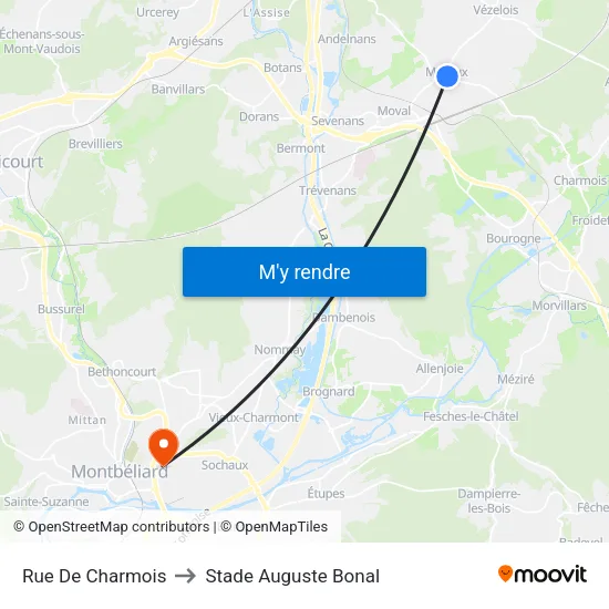 Rue De Charmois to Stade Auguste Bonal map