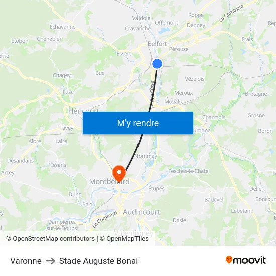 Varonne to Stade Auguste Bonal map
