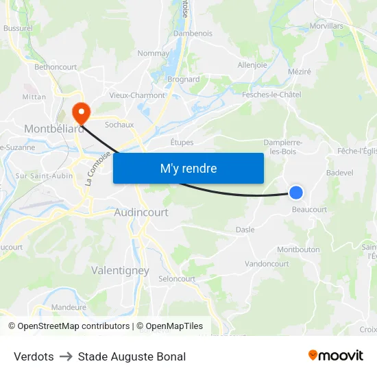 Verdots to Stade Auguste Bonal map