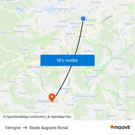 Vétrigne to Stade Auguste Bonal map