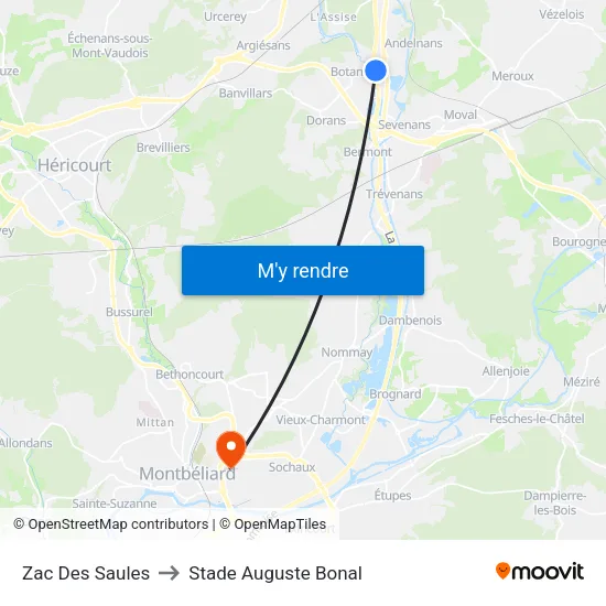 Zac Des Saules to Stade Auguste Bonal map