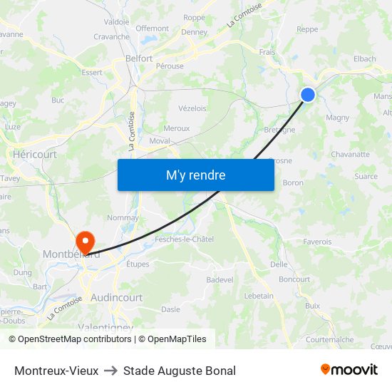 Montreux-Vieux to Stade Auguste Bonal map
