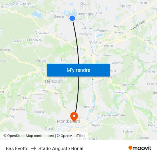 Bas Évette to Stade Auguste Bonal map